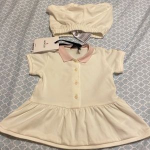 Brand new Moncler infant polo dress with pant set size 9-12 months.